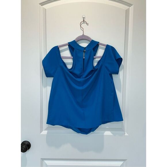 RACHEL Rachel Roy Blue Cross Neck Cold Shoulder Top Size 10 - Picture 4 of 6